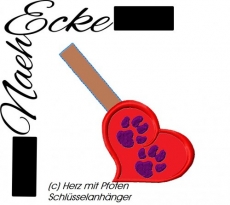 Stickdatei Herz mit Pfoten Nr. 1 Schlüsselanhänger 13x18 
