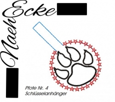 Stickdatei Pfote Nr. 4 ITH Schlüsselanhänger <br />