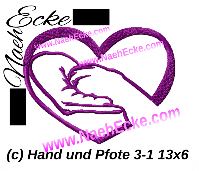 Stickdatei Pfote und Hand Nr 3-1 13x6 Kappenrahmen