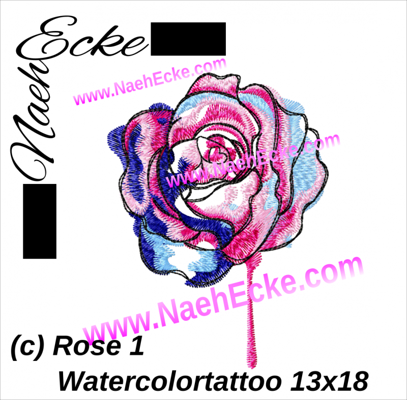 Stickdatei Rose 1 13x18 Watercolortattoo