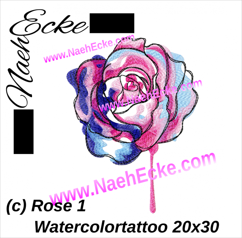 Stickdatei Rose 1 20x20 / 20x28 / 20x30 Watercolortattoo
