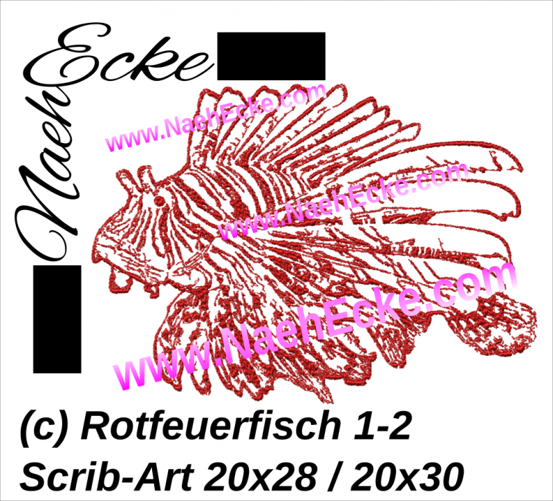 Stickdatei Pazifischer Rotfeuerfisch 1-2 Scrib-Art 20x30 / 20x28